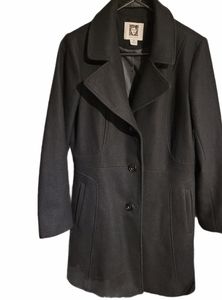 Anne Klein Black Wool Mid Length Button Down Coat